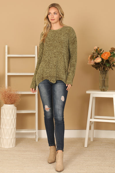 ROUND NECK CURVED HEM KNIT SWEATER 3-3