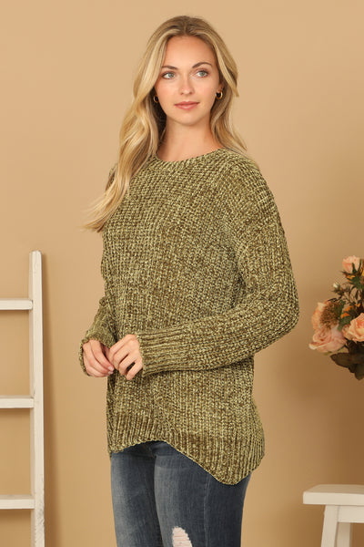 ROUND NECK CURVED HEM KNIT SWEATER 3-3