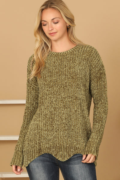 ROUND NECK CURVED HEM KNIT SWEATER 3-3