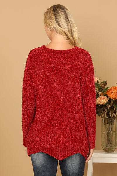 ROUND NECK CURVED HEM KNIT SWEATER 3-3