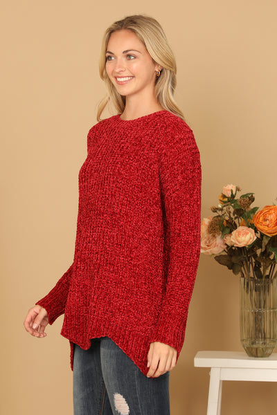 ROUND NECK CURVED HEM KNIT SWEATER 3-3