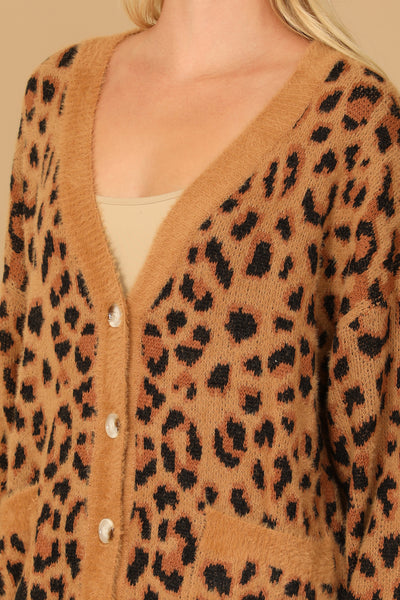 FURRY LEOPARD BUTTON DOWN CARDIGAN 3-3