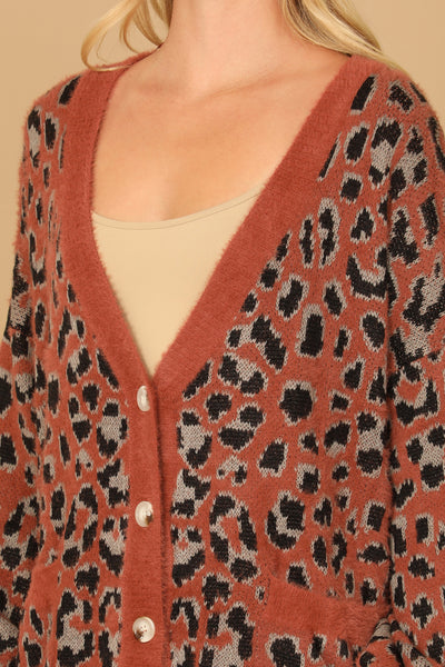 FURRY LEOPARD BUTTON DOWN CARDIGAN 3-3