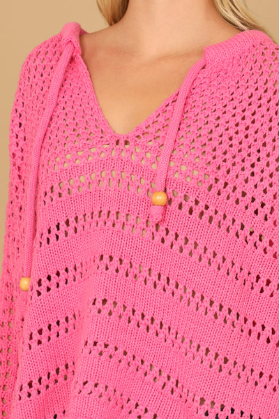 HOT PINK DRAWSTRING EYELET KNIT SWEATER 3-3