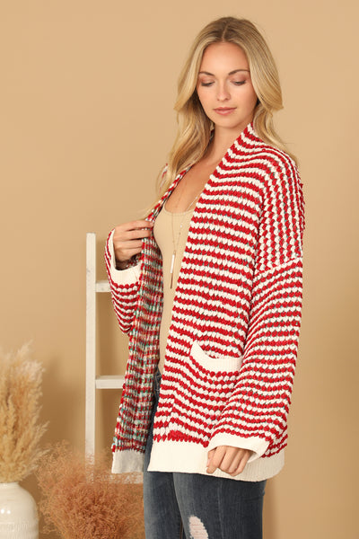 RED IVORY CHUNKY KNIT OPEN CARDIGAN 3-3