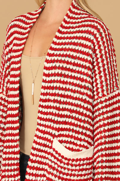 RED IVORY CHUNKY KNIT OPEN CARDIGAN 3-3