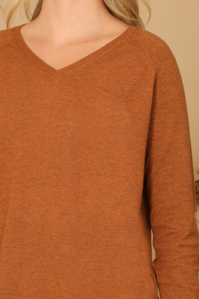 V-NECK LONG SLEEVE CURVE HEM SWEATER 2-2-2