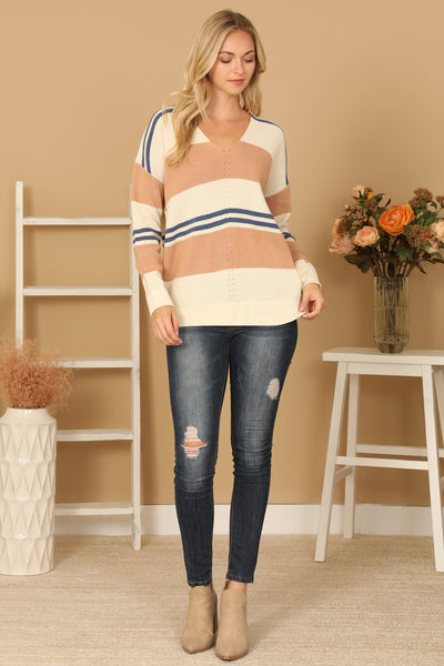 V-NECK STRIPE KNITTED SWEATER 3-3