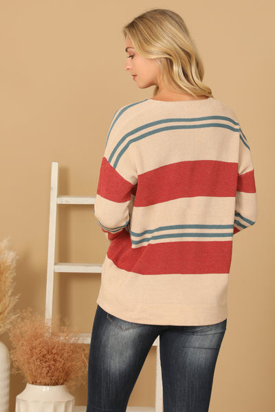 V-NECK STRIPE KNITTED SWEATER 3-3