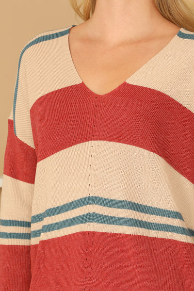 V-NECK STRIPE KNITTED SWEATER 3-3