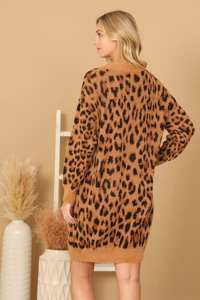 LONG SLEEVE LEOPARD KNITTED DRESS 3-3