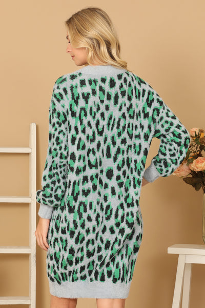 LONG SLEEVE LEOPARD KNITTED DRESS 3-3