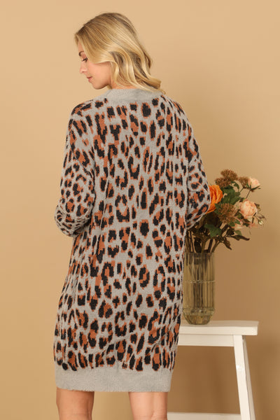 LONG SLEEVE LEOPARD KNITTED DRESS 3-3