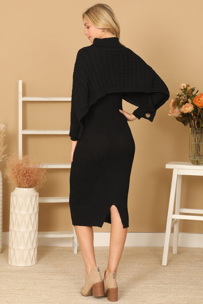 RIBBED SLEEVE SHAWL N SWEATER DRESS SET 2-2-2