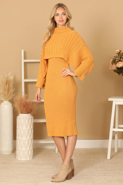 RIBBED SLEEVE SHAWL N SWEATER DRESS SET 2-2-2