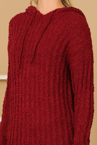 PLUS SIZE RIBBED POPCORN KNIT TUNIC HOODIE SWEATER 3-3