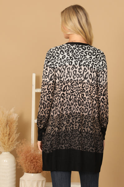 OLIVE LEOPARD COLOR BLOCK LONG SLEEVE OPEN CARDIGAN 3-3