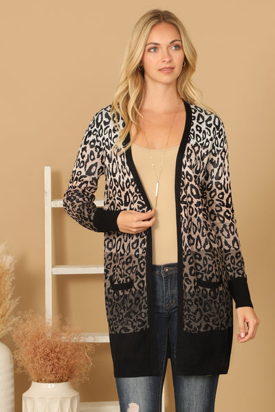 OLIVE LEOPARD COLOR BLOCK LONG SLEEVE OPEN CARDIGAN 3-3