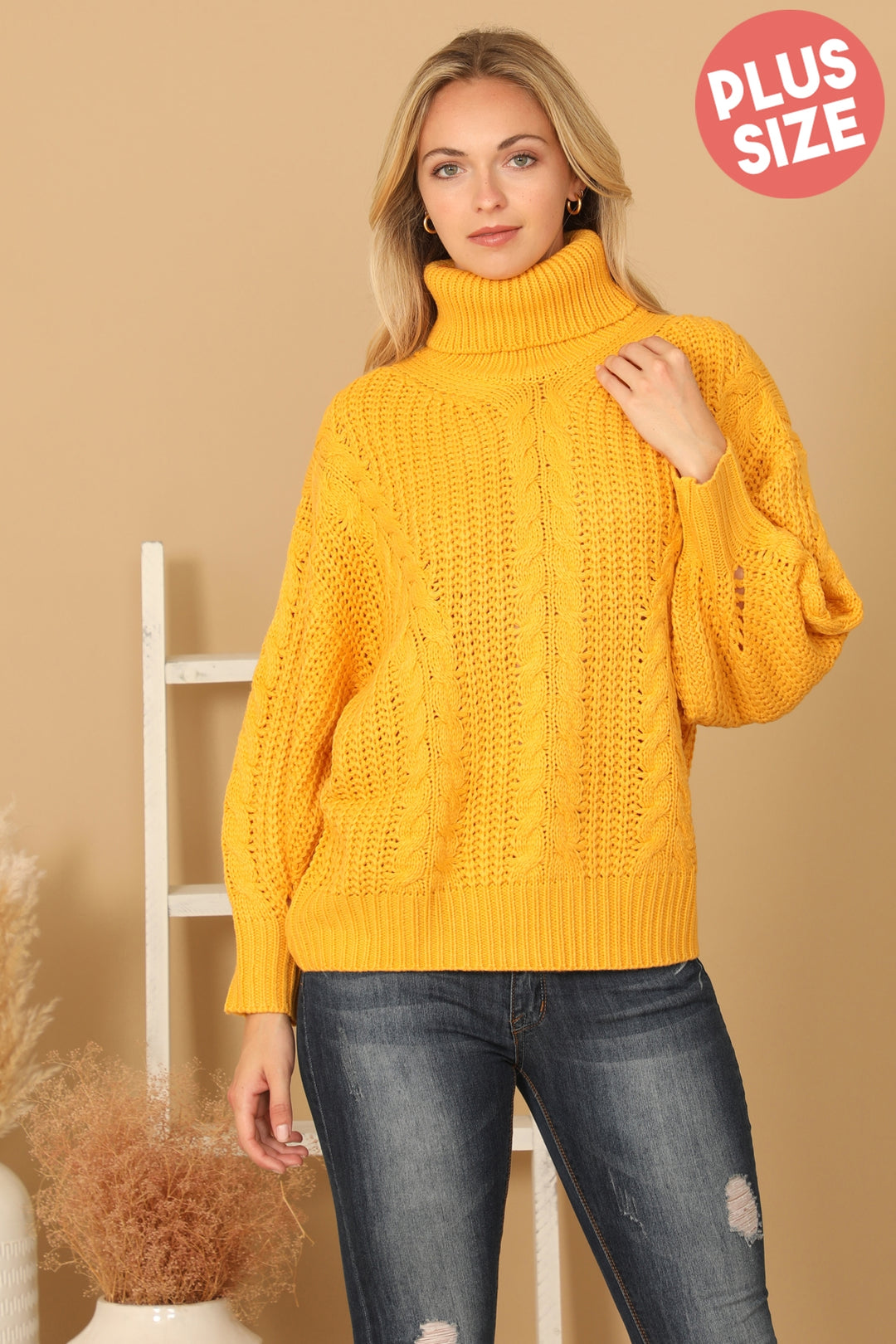 MUSTARD PLUS SIZE TURTLE NECK KNITTED SWEATER 3-3 – MYS