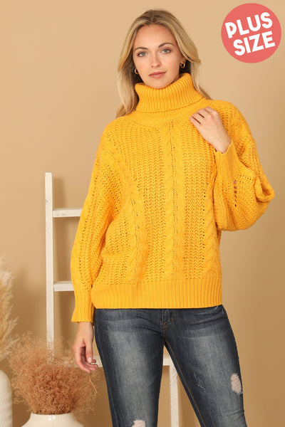 MUSTARD PLUS SIZE TURTLE NECK KNITTED SWEATER 3-3