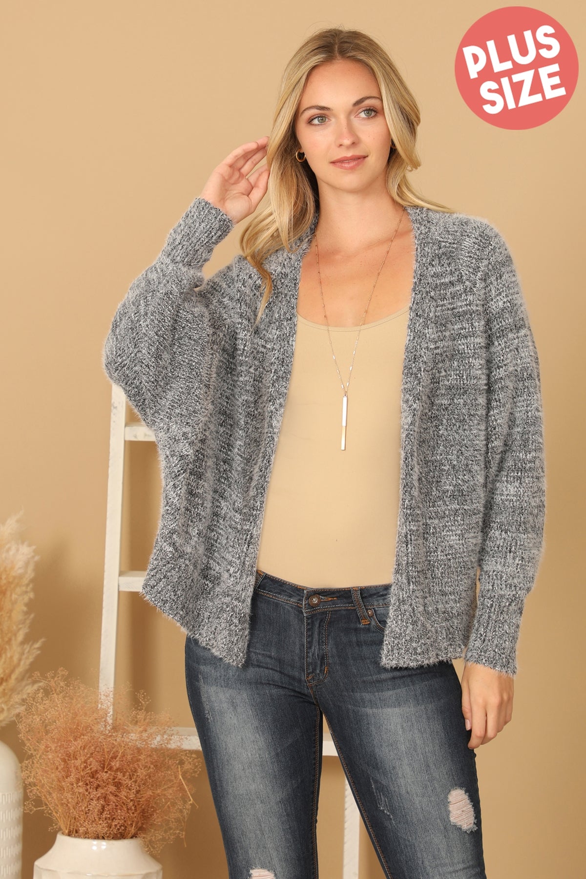 PLUS SIZE FURRY BATWING OPEN CARDIGAN 3-3