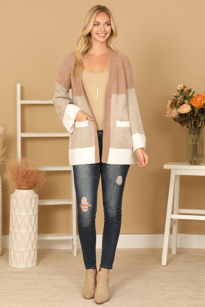 PLUS SIZE CONTRAST FUZZY KNIT CARDIGAN 3-3