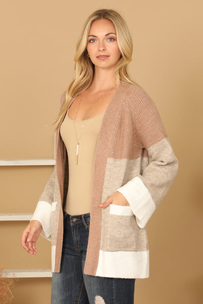 PLUS SIZE CONTRAST FUZZY KNIT CARDIGAN 3-3