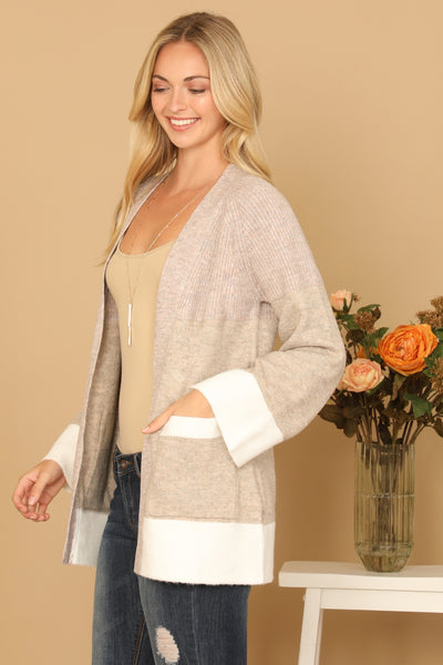 PLUS SIZE CONTRAST FUZZY KNIT CARDIGAN 3-3