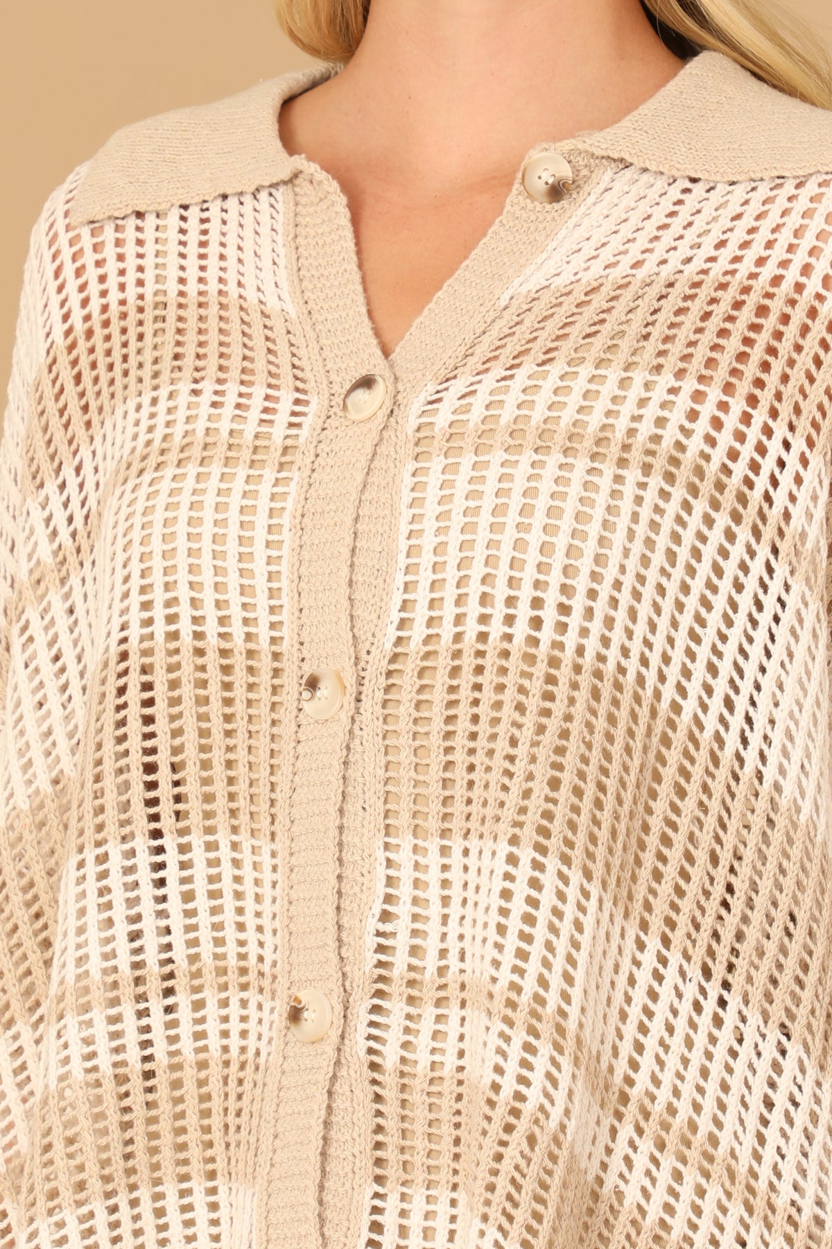 CREAM STRIPES CROCHET BUTTON DOWN CARDIGAN 2-2-2