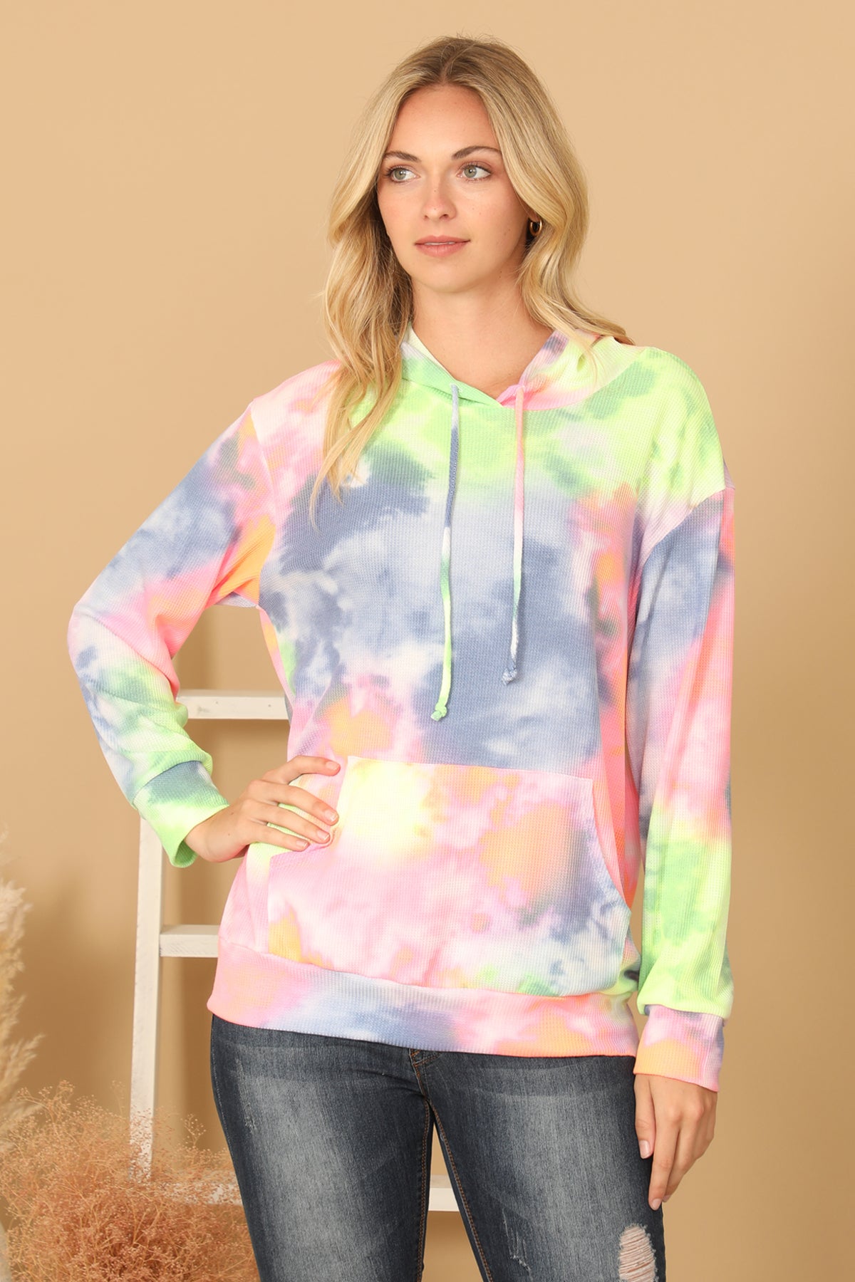 TIE-DYE DRAWSTRING HOODIE TOP 1-2-2-1