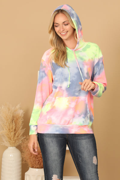 TIE-DYE DRAWSTRING HOODIE TOP 1-2-2-1