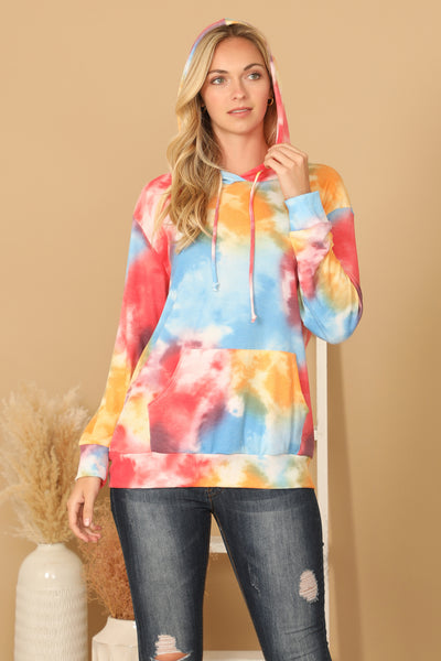 TIE-DYE DRAWSTRING HOODIE TOP 1-2-2-1