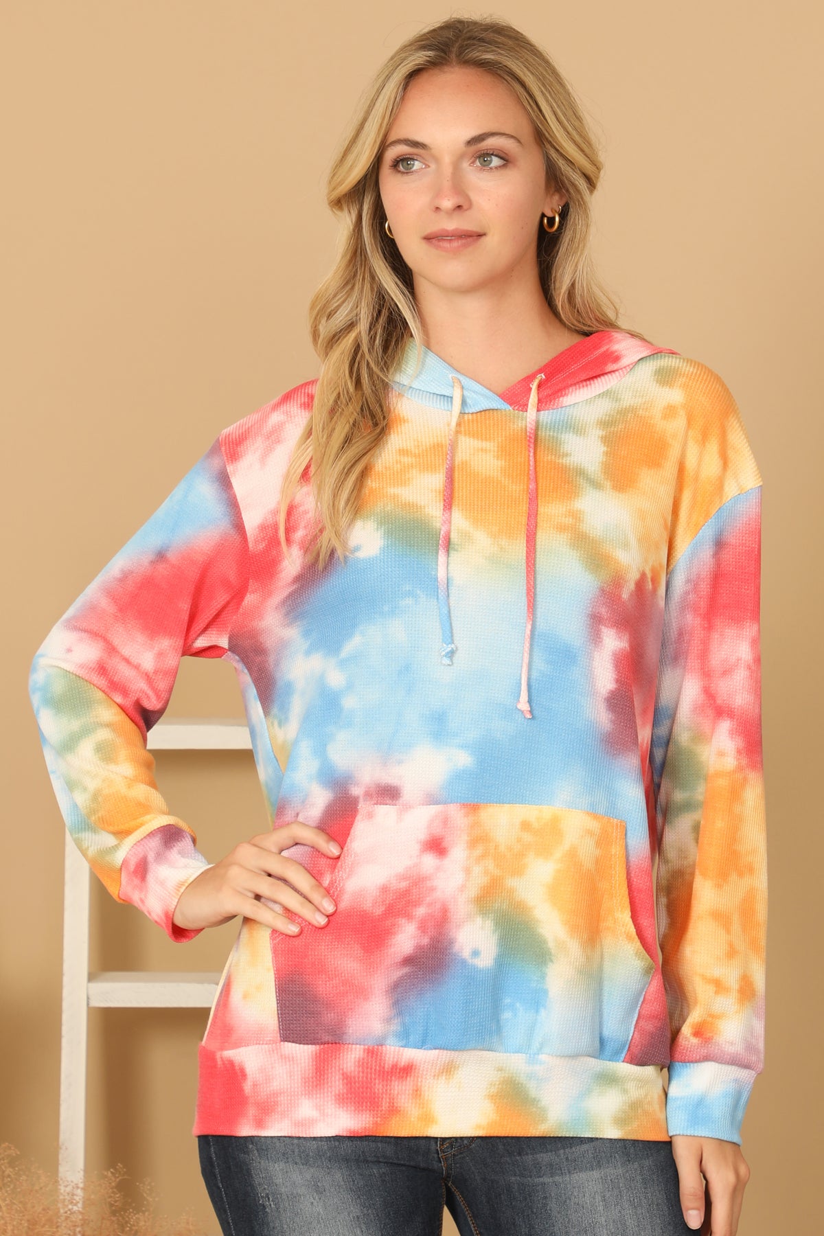 TIE-DYE DRAWSTRING HOODIE TOP 1-2-2-1