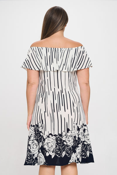 WHITE NAVY PLUS SIZE OFF SHOULDER FLORAL HEM DRESS 2-2-2