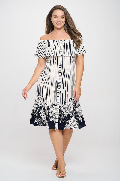 WHITE NAVY PLUS SIZE OFF SHOULDER FLORAL HEM DRESS 2-2-2