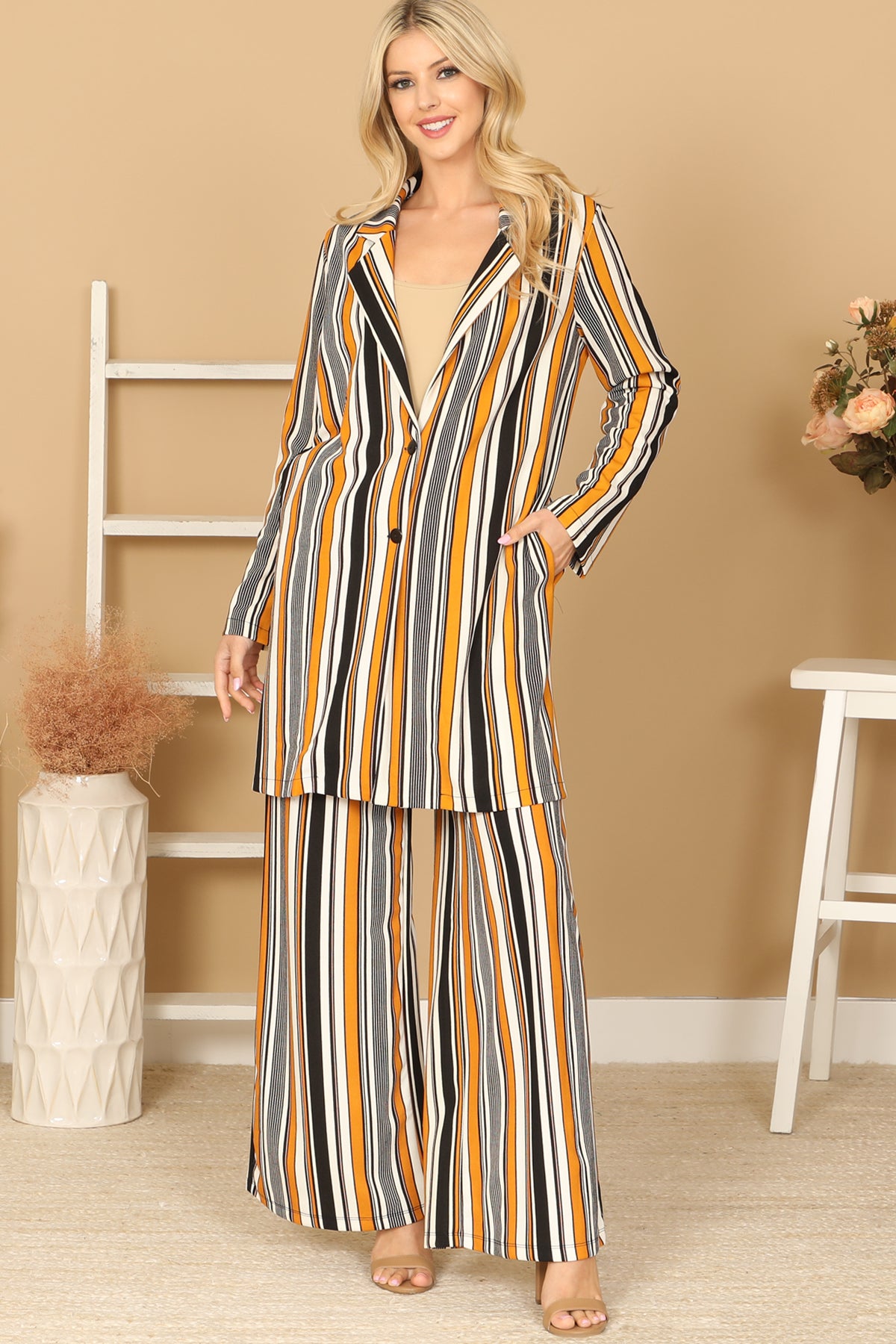 BLACK MUSTARD COMBO STRIPE JACKET PANTS 2-2-2