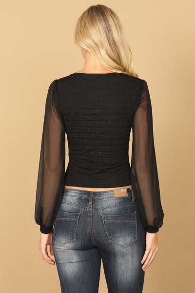 TEXTURED SHEER SLEEVE TOP 2-2-2