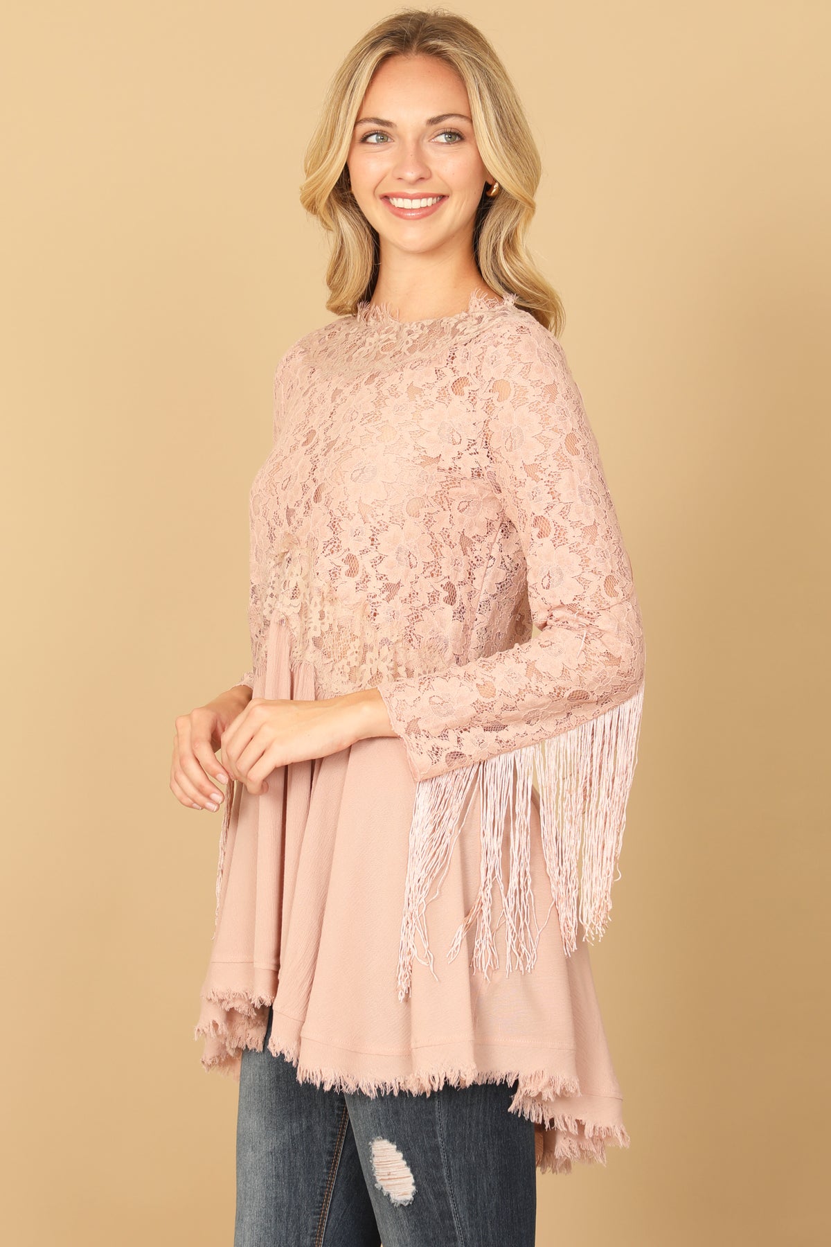 LACE TASSEL SLEEVE TOP 2-2-2