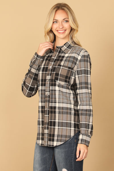 BLACK GREY LONG SLEEVE PLAID TOP 2-2-1