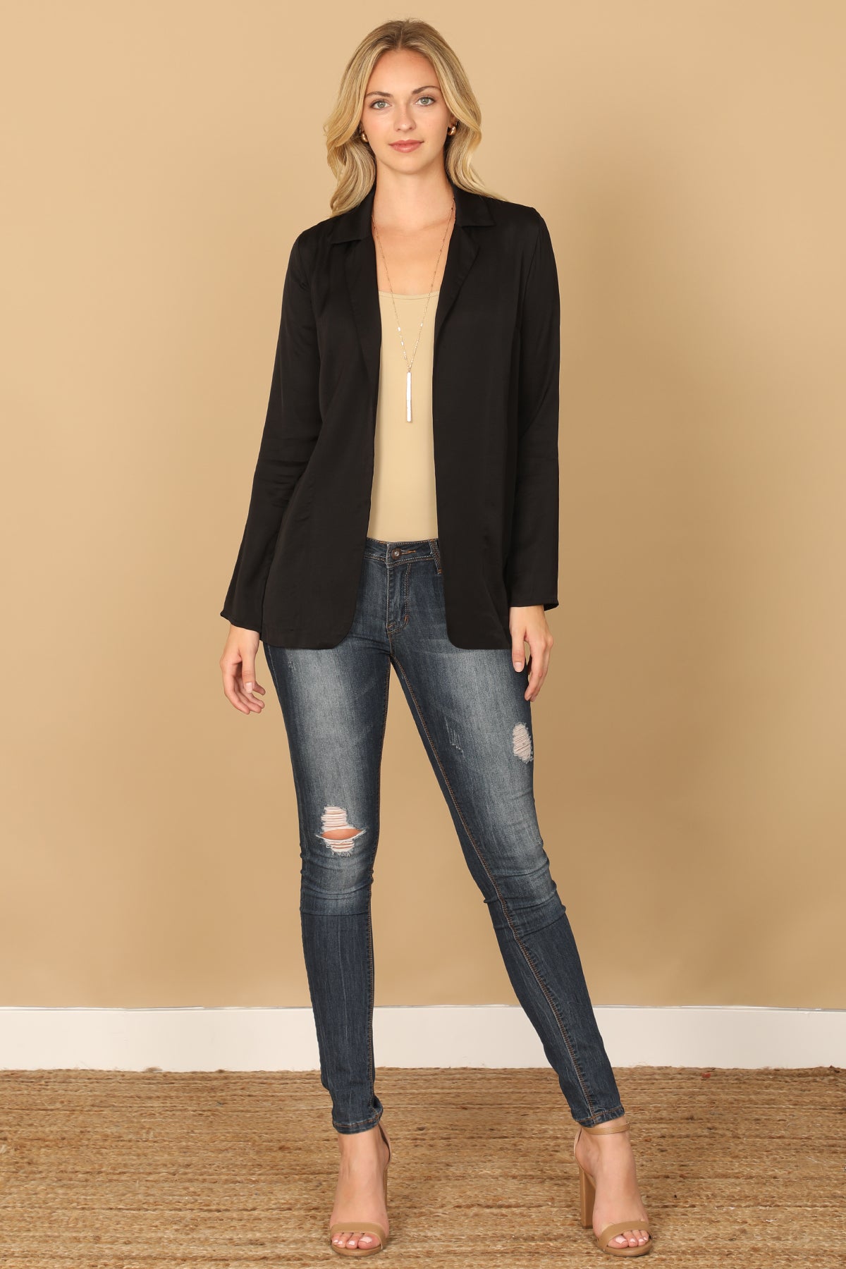 NOTCH LAPEL OPEN CARDIGAN 2-2-1