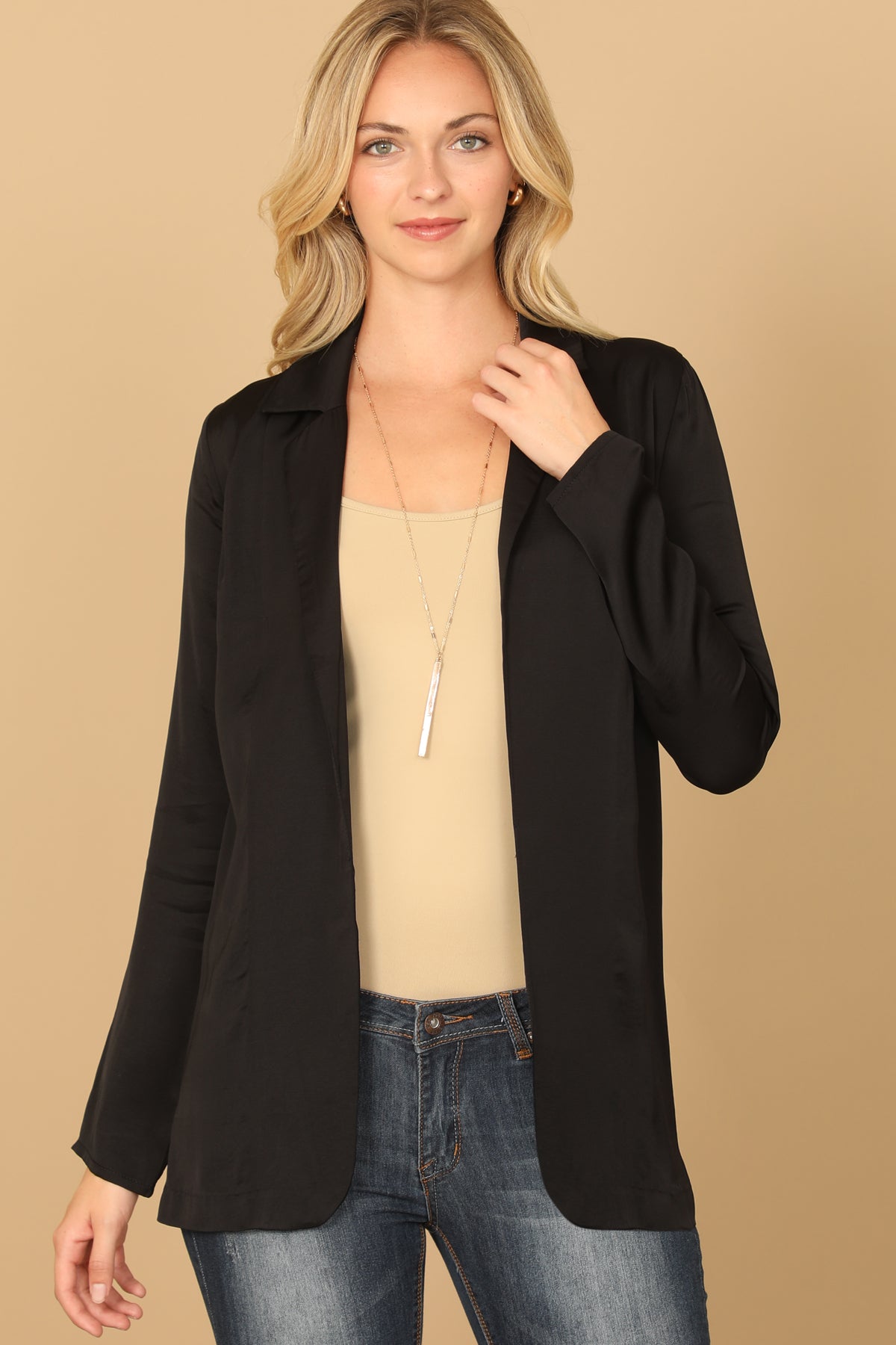 NOTCH LAPEL OPEN CARDIGAN 2-2-1