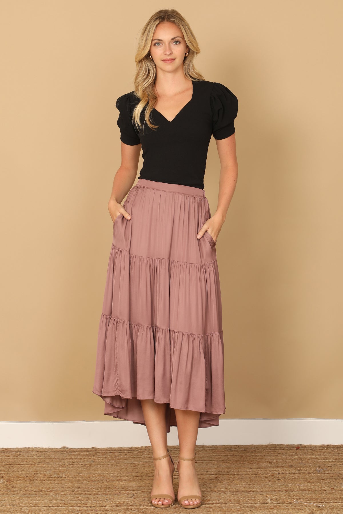 PLEATED SKIRT MIDI SKIRT 2-2-1