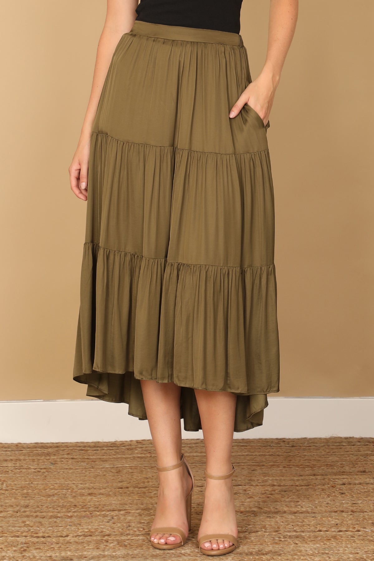 PLEATED SKIRT MIDI SKIRT 2-2-1