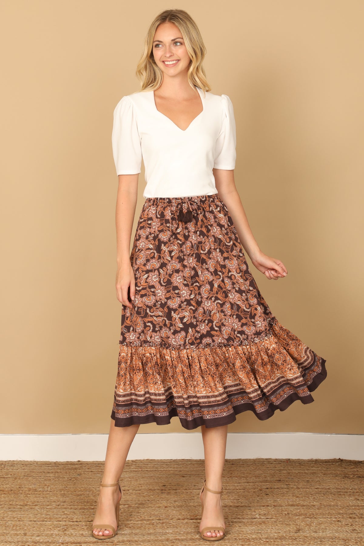 PLUM CAMEL PRINTED SKIRT 2-2-1