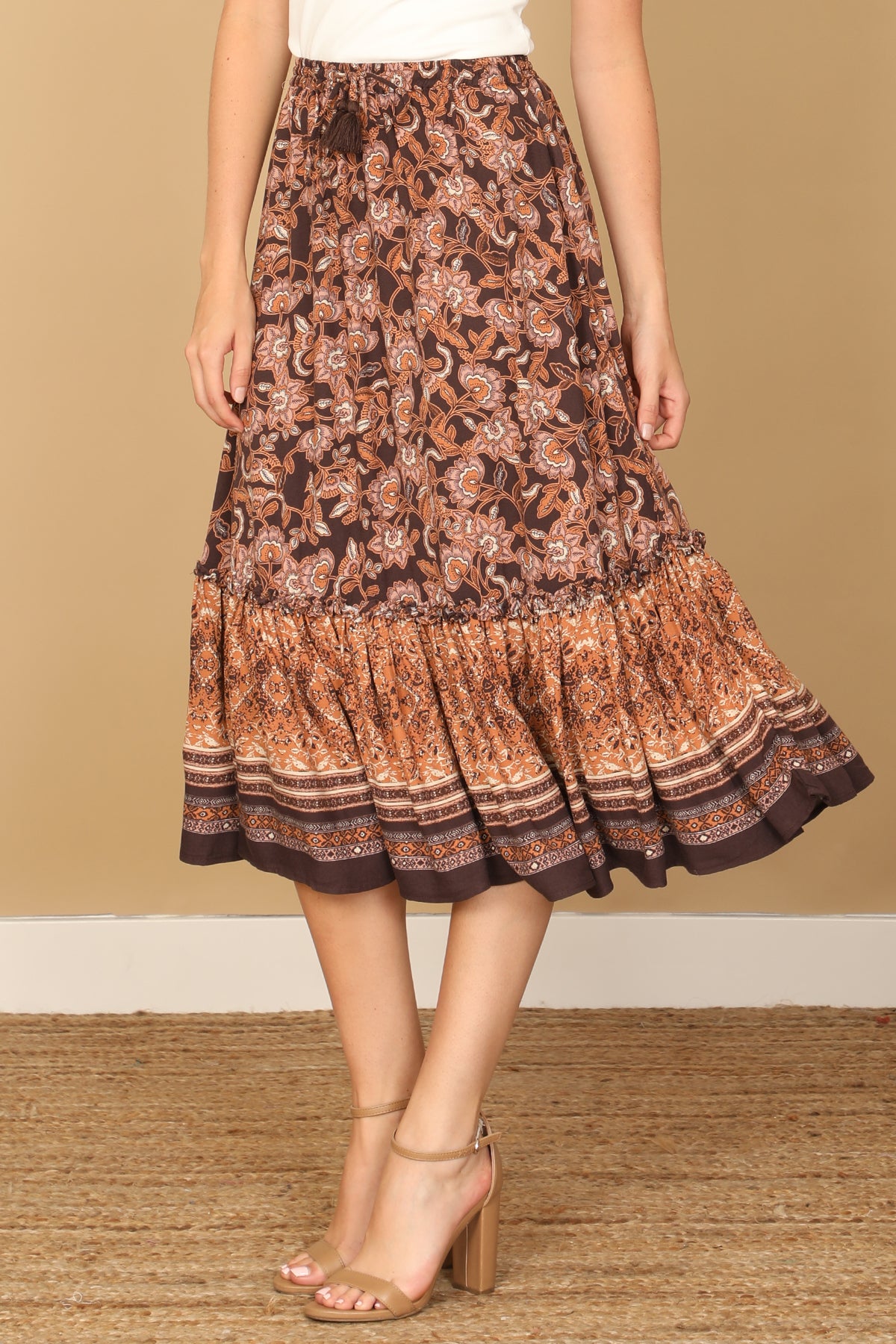 PLUM CAMEL PRINTED SKIRT 2-2-1