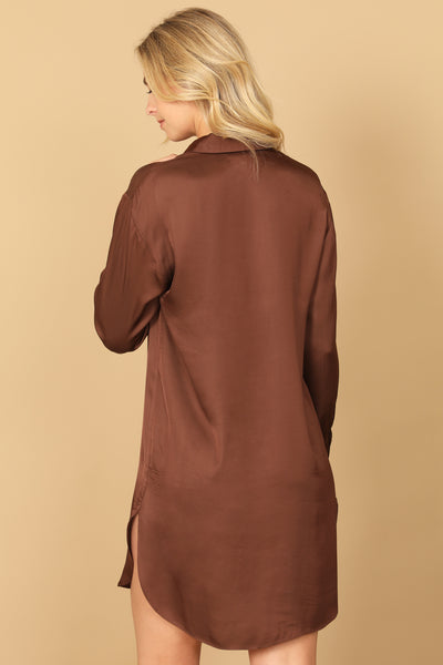 LONG SLEEVE COLLARED BUTTON DOWN CURVE HEM DRESS 2-2-1