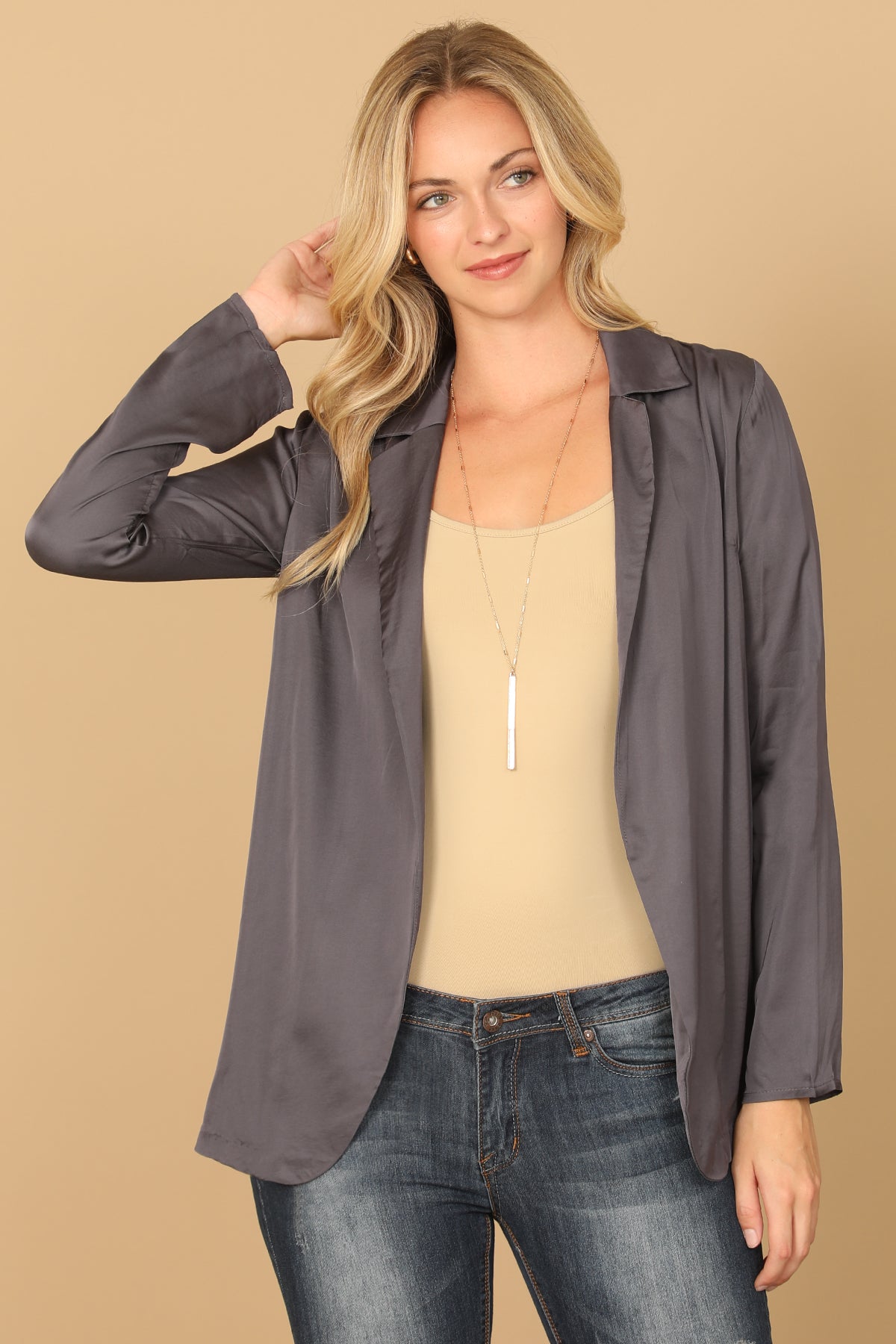 NOTCH LAPEL OPEN CARDIGAN 2-2-1