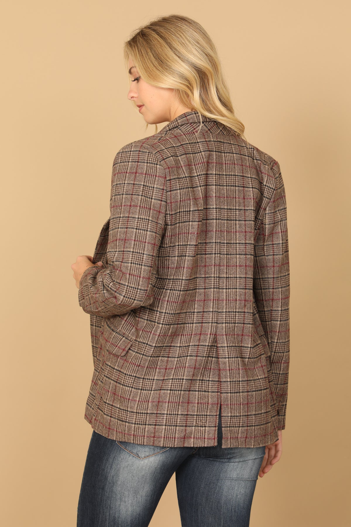 BROWN MULBERRY PLAID BLAZER 2-2-2