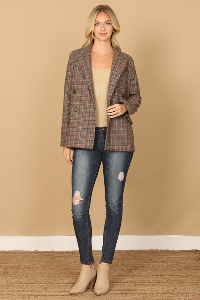 BROWN MULBERRY PLAID BLAZER 2-2-2