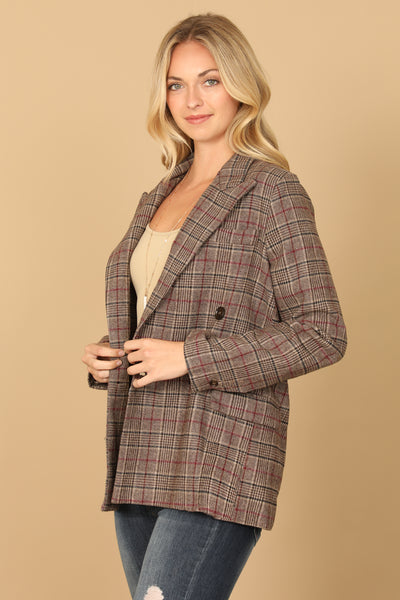 BROWN MULBERRY PLAID BLAZER 2-2-2